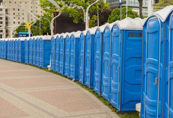 hygienic portable restrooms lined up at a beach party, ensuring guests have access to the necessary facilities while enjoying the sun and sand in Aguanga